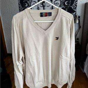 Sunice Men's V-Neck Sweater in Beige with Embroidered Logo